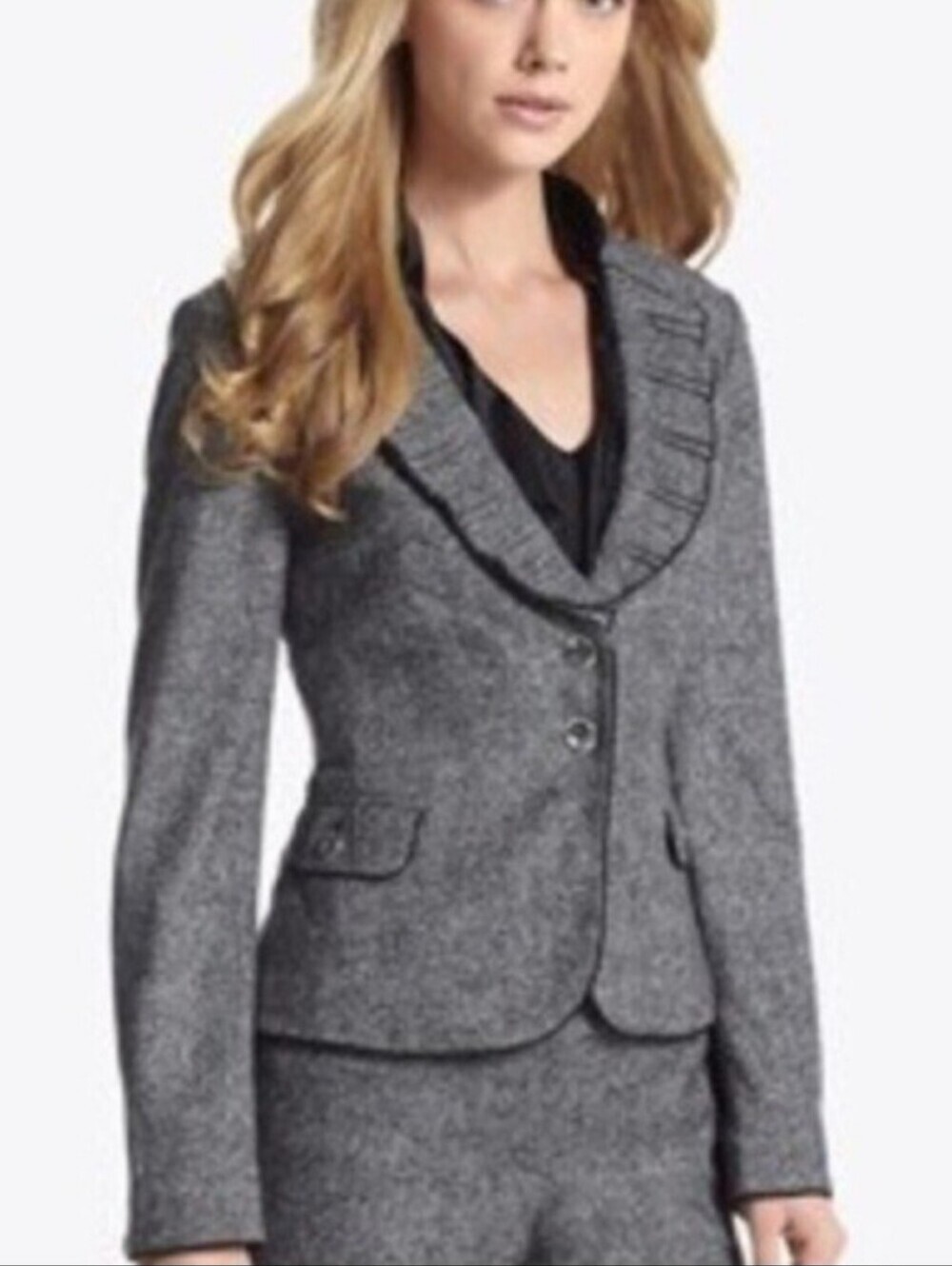 White Black Women's Gray Tweed Blazer Jacket